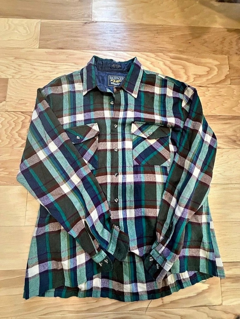 Vintage Backpacker Outdoors Green & Blue Plaid Button-Up Shirt